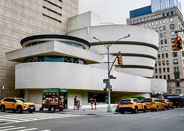 Guggenheim Museum with Yellow Taxis