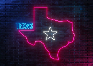 Texas State Map Neon Sign on Brick Wall