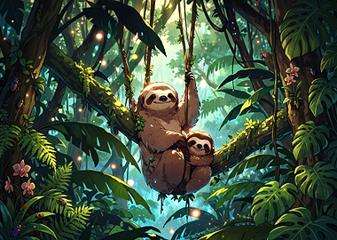 Sloths in a Lush Jungle