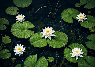 Serene Water Lilies on Dark Water