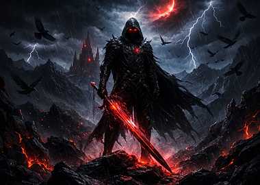Dark Warrior with Fiery Sword