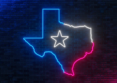 Texas State Map Neon Sign on Brick Wall
