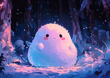 Cute Snow Creature in Winter Forest