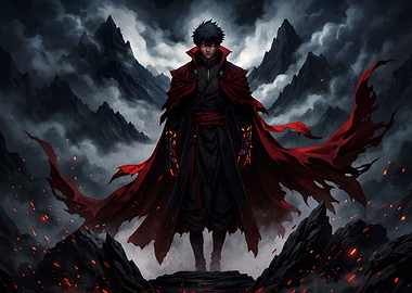 Dark Fantasy Warrior with Red Cape