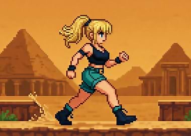 Pixel Art Adventurer in Desert Setting