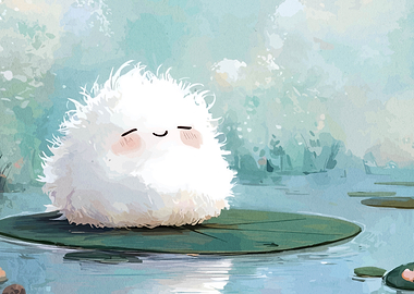 Cute Fluffy Creature on Lily Pad