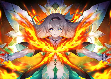 Anime Girl with Fiery Wings