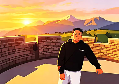 Man on Great Wall at Sunset