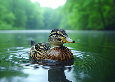Duck swimming in a serene lake