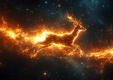Fiery Deer in Cosmic Nebula