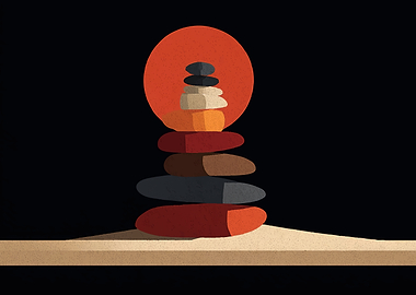 Zen Stone Stack with Sunset