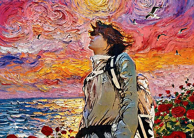 Person looking at a vibrant sunset over the ocean
