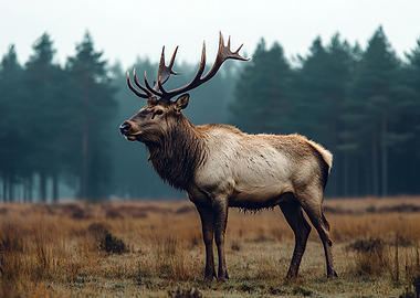 Majestic Elk in Misty Forest