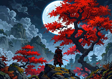 Samurai Under a Full Moon