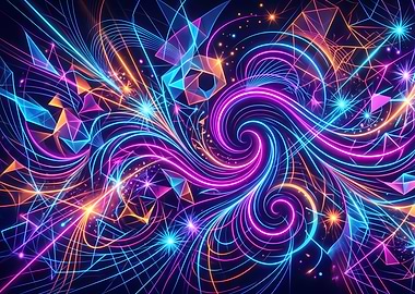 Neon Abstract Swirls and Geometric Shapes