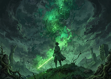 Fantasy Warrior with Green Energy