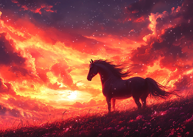Horse in a Fiery Sunset