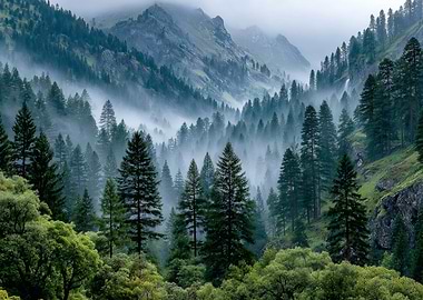 Misty Mountain Forest Landscape