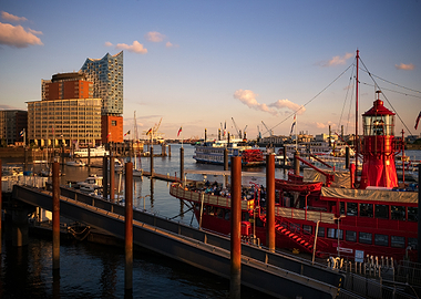 Hamburg Harbor at Sunset (Elbphilharmonie)