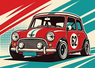 Retro Red Mini Cooper Race Car