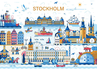 Stockholm Panoramic Cityscape Illustration