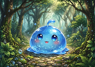Cute Blue Slime in Forest