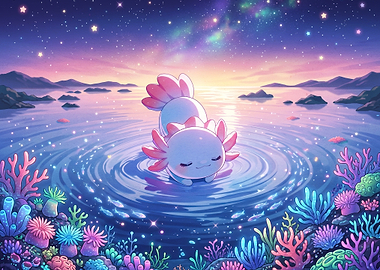 Cute Axolotl in Starry Galaxy Water