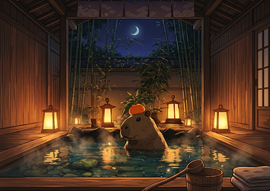 Capybara relaxing in an onsen