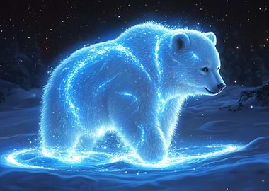 Magical Blue Polar Bear in Snow