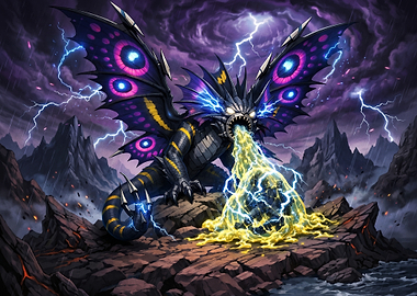 Dragon breathing lightning in a storm