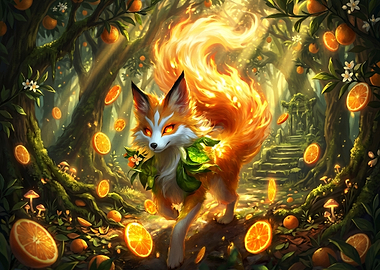 Fiery Fox in an Orange Grove