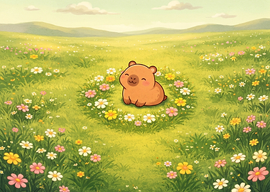 Cute Capybara in a Flower Meadow
