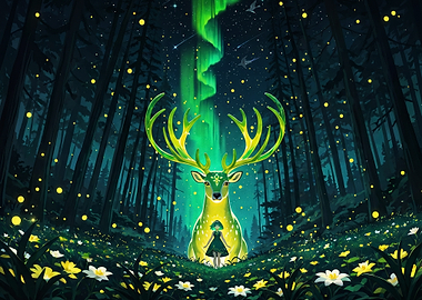 Magical Forest Deer and Girl