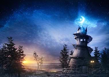 Magical Lighthouse Under a Starry Sky