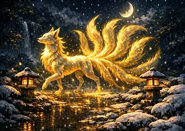 Mythical Nine-Tailed Fox in Winter