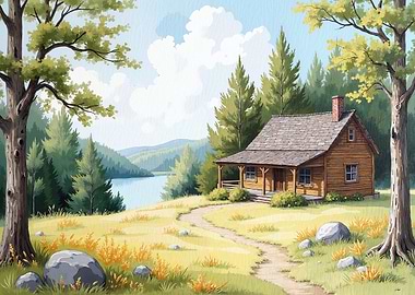 Rustic Cabin by a Serene Lake