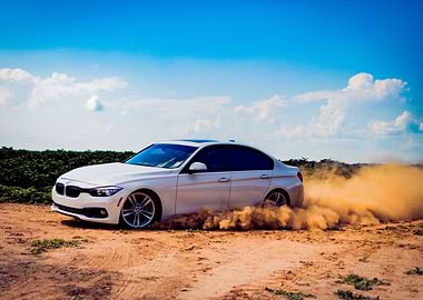 White BMW Drifting on Dirt Road