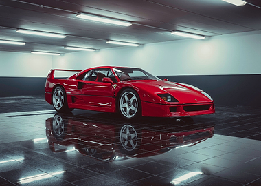 Red Ferrari F40 in a Garage