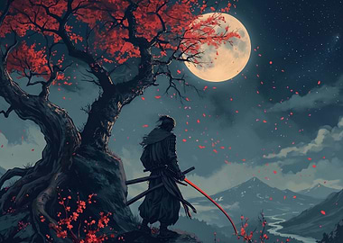 Samurai Under a Full Moon