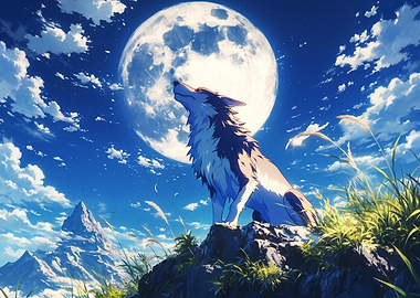 Wolf howling at the moon