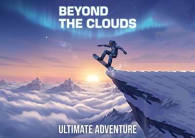 Snowboarder jumping over clouds