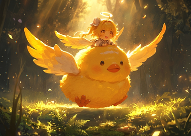 Cute Angel Riding a Flying Chick
