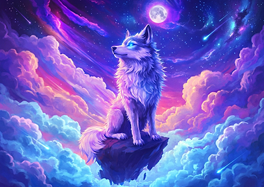 Fantasy Wolf in Cosmic Sky