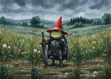 Frog Knight in the Rain