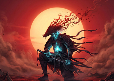Samurai Warrior with Fiery Aura