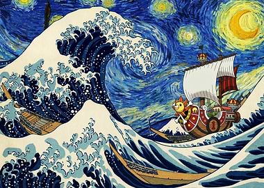 One Piece Ship in Starry Night Wave