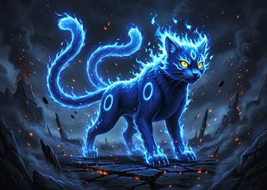 Fiery Blue Cat Creature