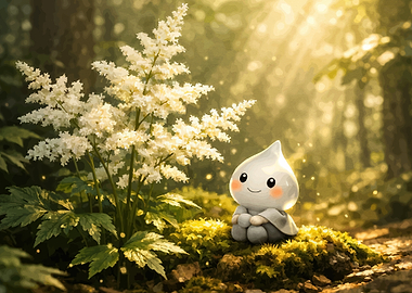 Cute Water Droplet Character in Forest