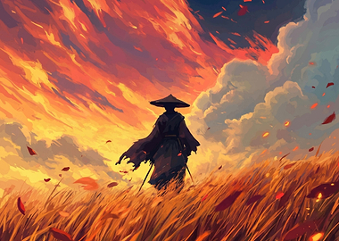 Samurai in a Fiery Landscape