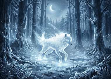 Spirit Wolf in a Winter Forest
